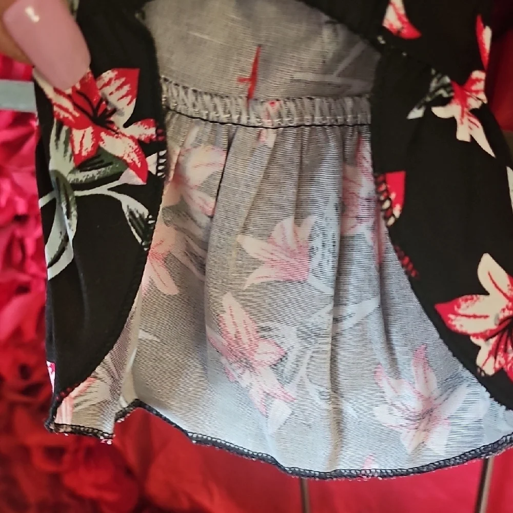 Floral Black and Red Dog Dress Size Xsmall